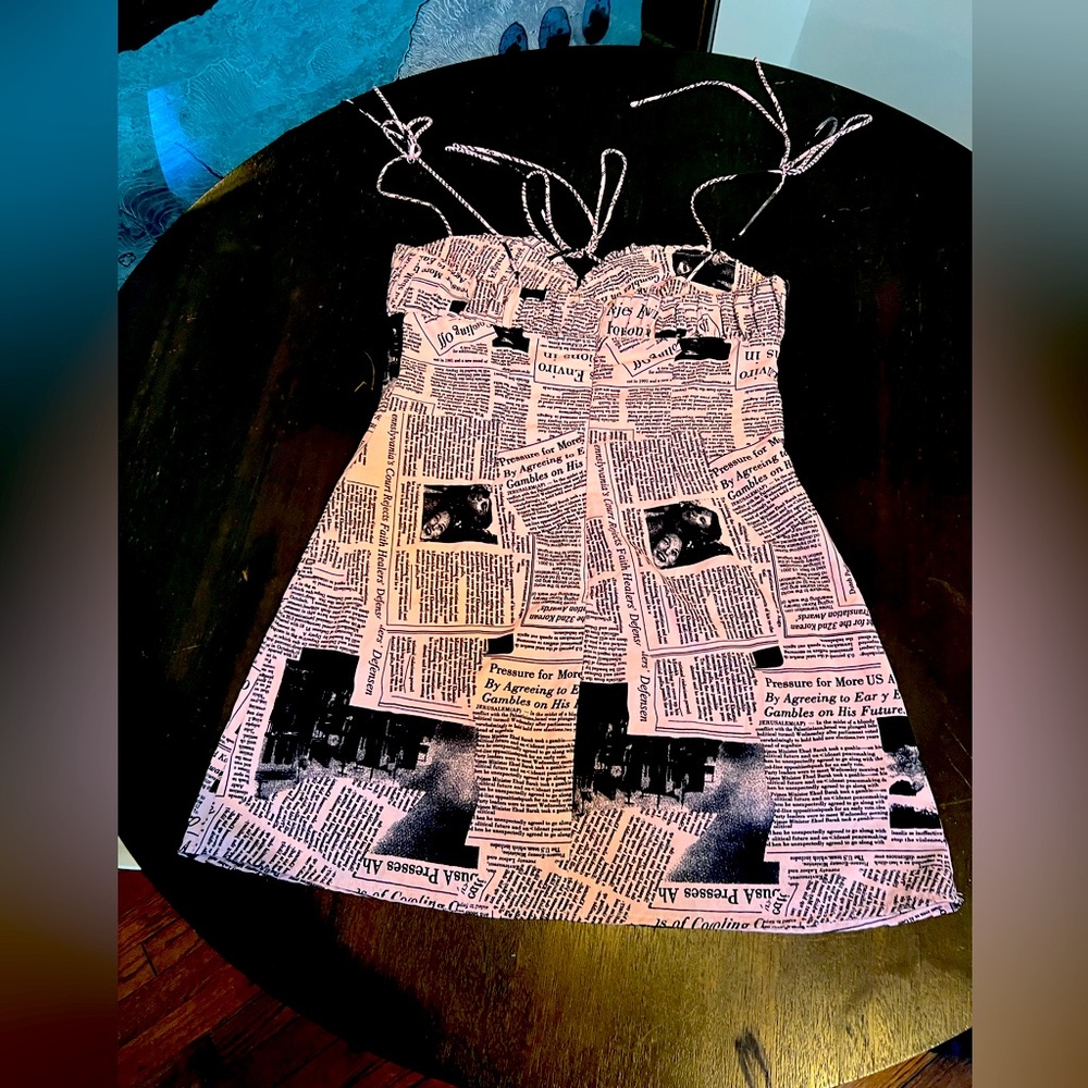 Fashion Nova Pink newsprint strappy dress size medium